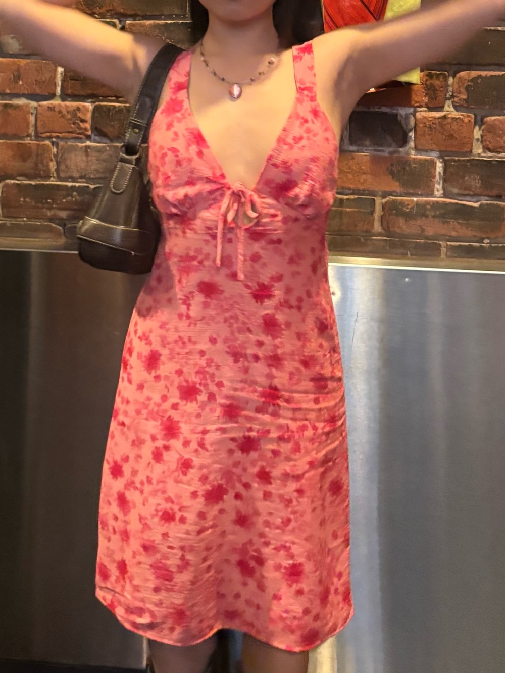 Monteau Pink Floral Tie-Front Slip Dress